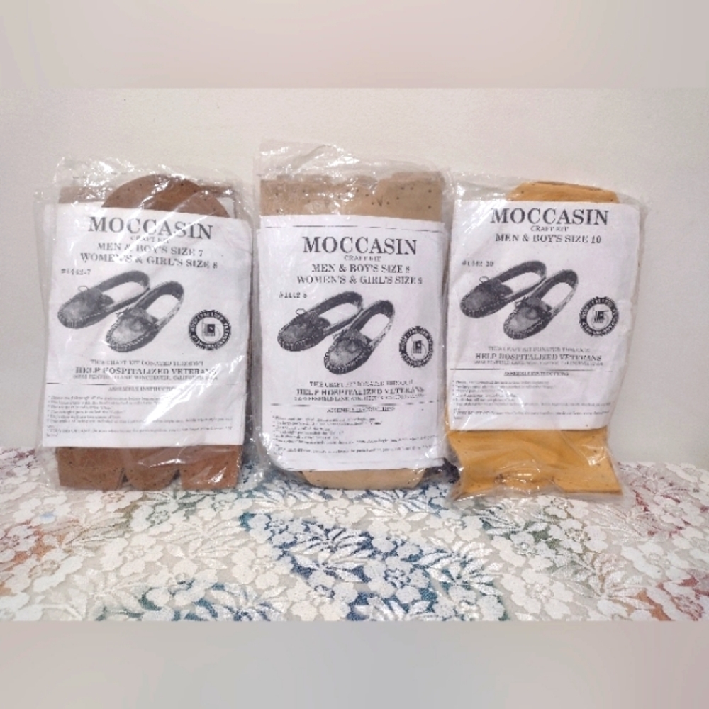 Vintage Moccasin Making Kits Crafting Leather Supplies Sizes 7 8 9